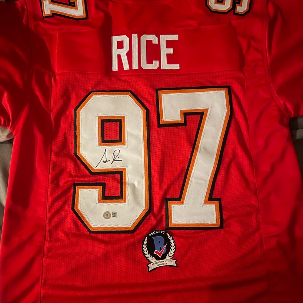 Autographed Simeon Rice Tampa Bay Bucs jersey w/ certificate